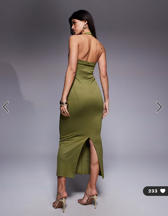 ASOS DESIGN structured corseted midi dress in olive
