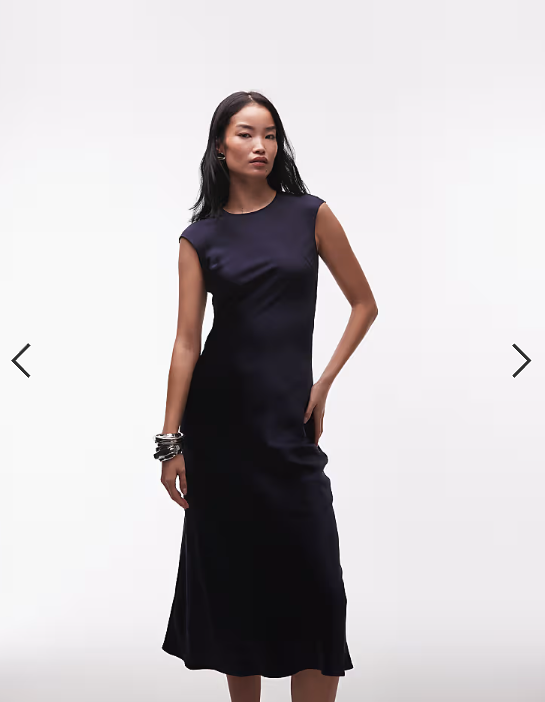 & Other Stories bias cut satin maxi dress with cap sleeve in navy