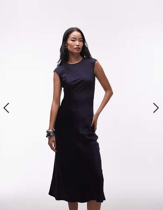 & Other Stories bias cut satin maxi dress with cap sleeve in navy
