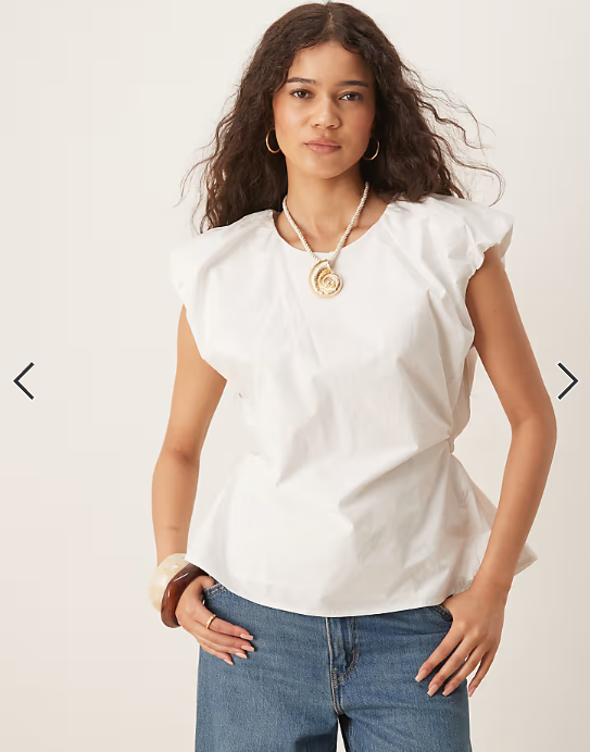 YAS exaggerated shoulder detail fitted poplin top in white