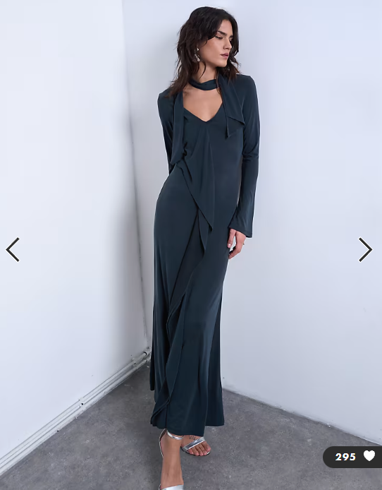 Topshop cupro scarf detail ruffle maxi dress in charcoal