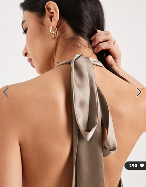 Six Stories Bridesmaids satin plunge knot detail open back maxi dress in mocha