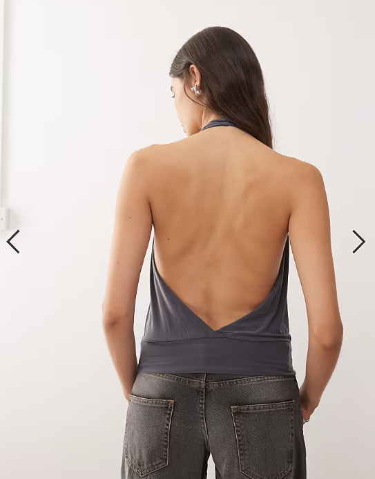COLLUSION wrap halter neck top in charcoal grey