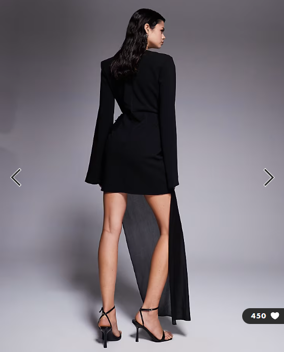 ASOS DESIGN mock blazer mini dress with shoulder pads and mesh overlay in black