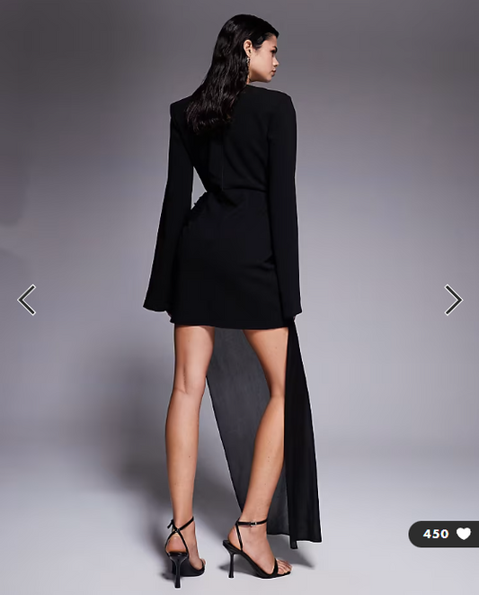 ASOS DESIGN mock blazer mini dress with shoulder pads and mesh overlay in black