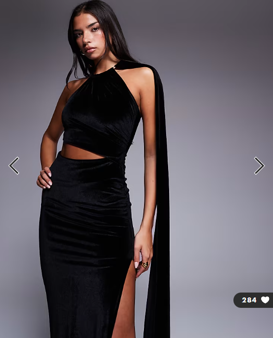 ASOS DESIGN halterneck velvet drape maxi dress with oversized gold-tone neck trim in black