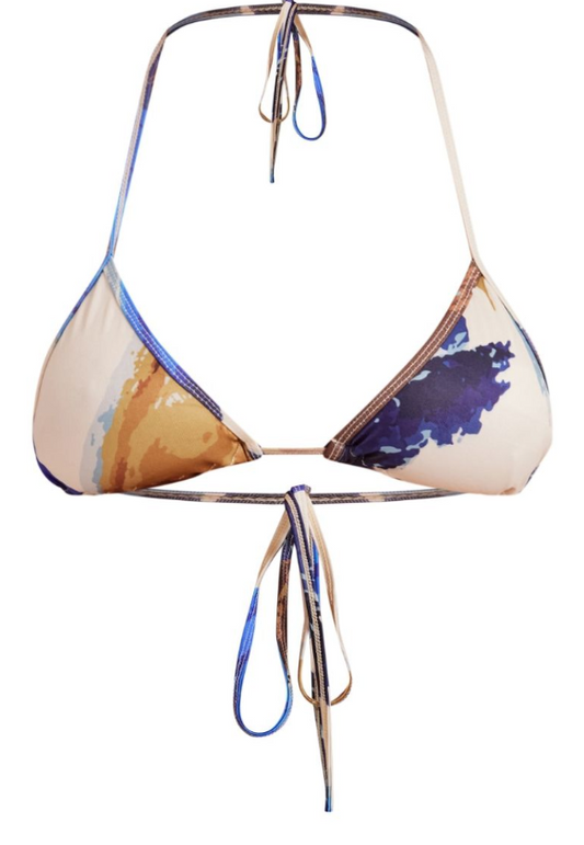 Blue Abstract Line Print Triangle Bikini Top
