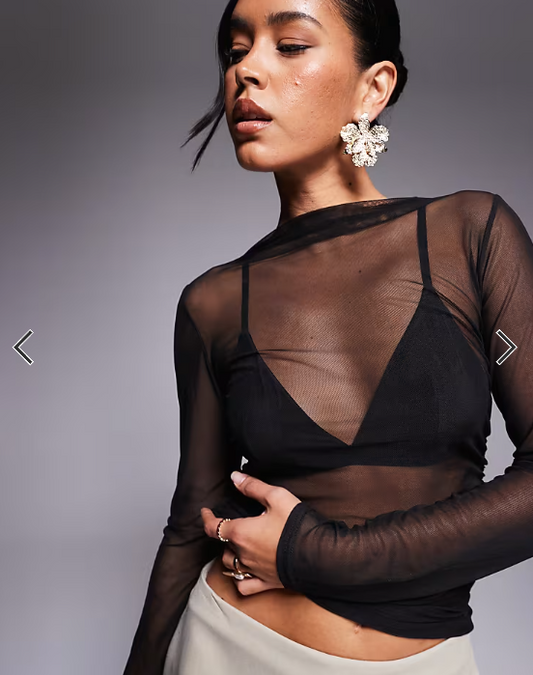 Missyempire long sleeve mesh top in black