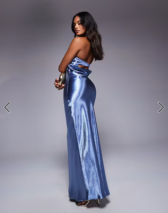 Aria Cove hammered satin bandeau open back maxi dress in blue