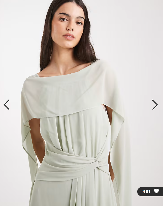 TFNC Bridesmaid chiffon cape twist detail maxi dress in sage green