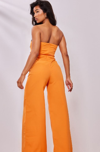 Orange Woven Bandeau Cross Front Detail Jumpsuit