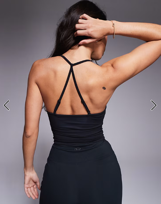 4505 soft touch ruched front yoga cami with inner bra in black