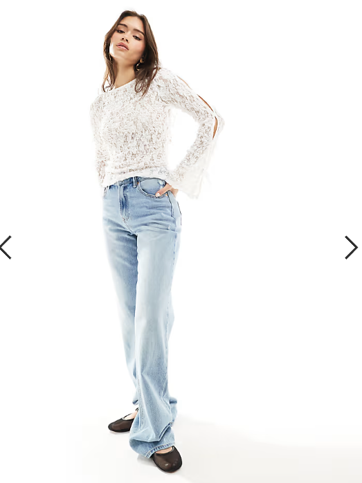 ASOS DESIGN slash neck lace top with bow detail in ivory