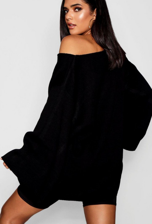 Boohoo Raynor Oversized Wide Sleeve Jumper Dress - black