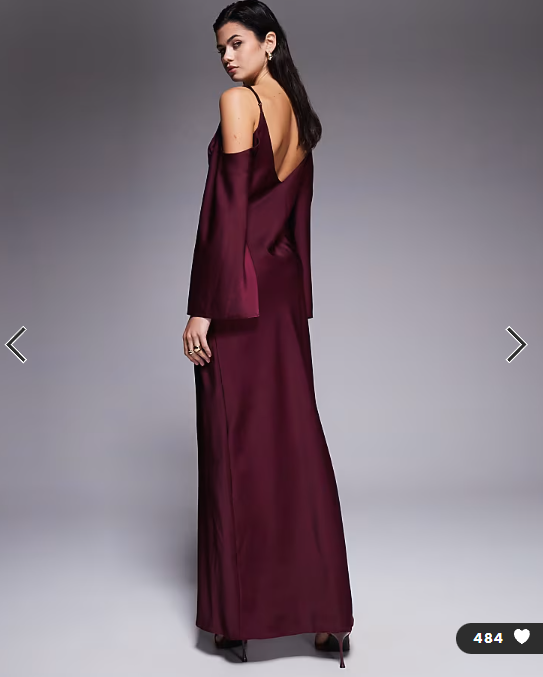 ASOS DESIGN satin long sleeve fallen shoulder cami midi dress in plum