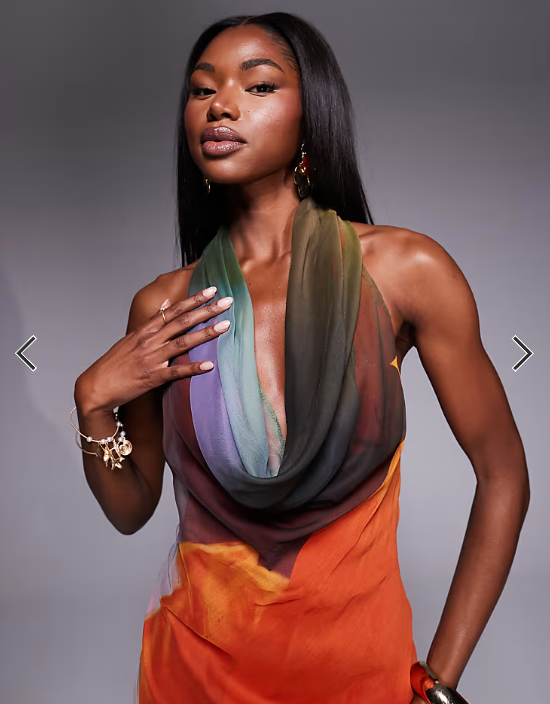 ASOS DESIGN cowl plunge bias maxi dress in bold abstract floral print