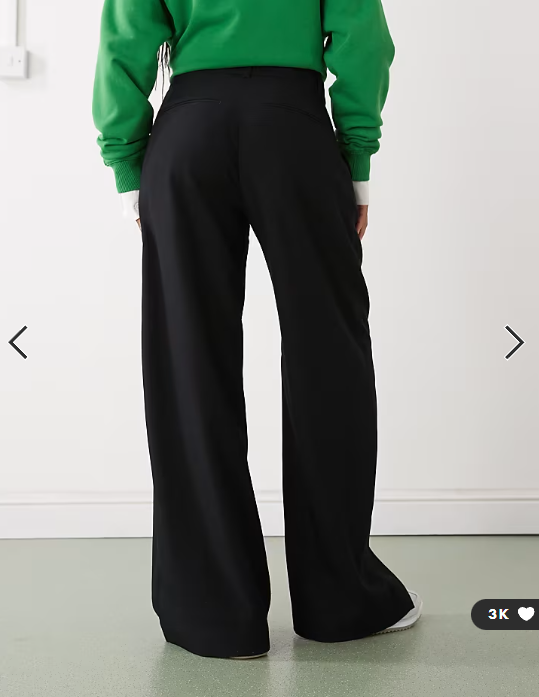 Weekday Dara low waist wide leg trousers with front pleats in black