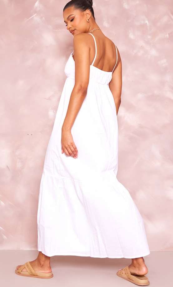 White Tiered Strappy Smock Maxi Dress