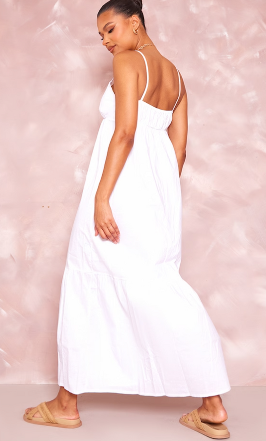 White Tiered Strappy Smock Maxi Dress