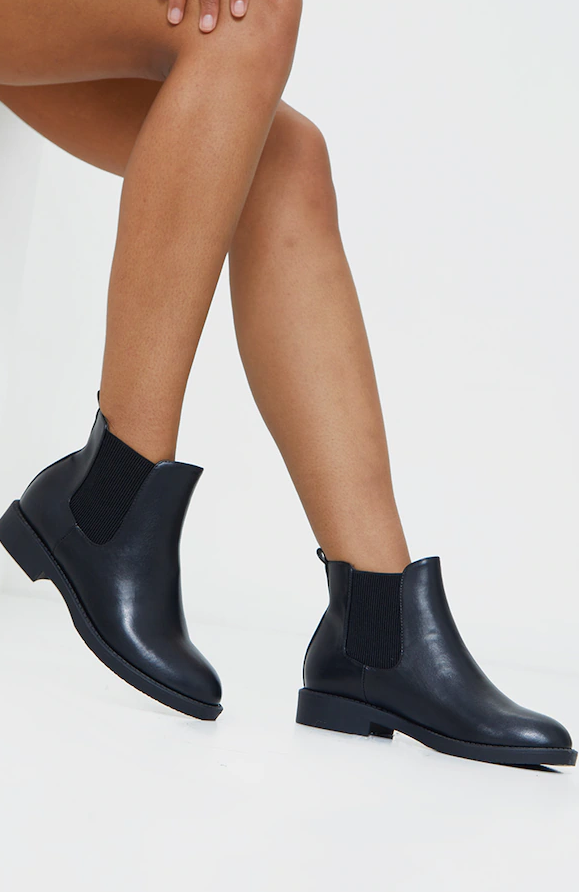 Black Faux Leather Basic Chelsea Ankle Boots