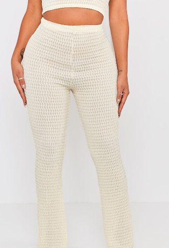 Shape Cream Textured Wide Leg Trousers