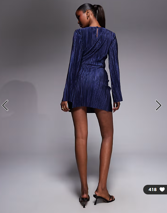 ASOS DESIGN plisse wrap front mini dress in navy