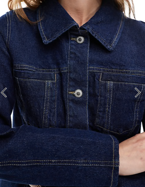 ONLY contrast stitch fitted denim jacket in dark blue