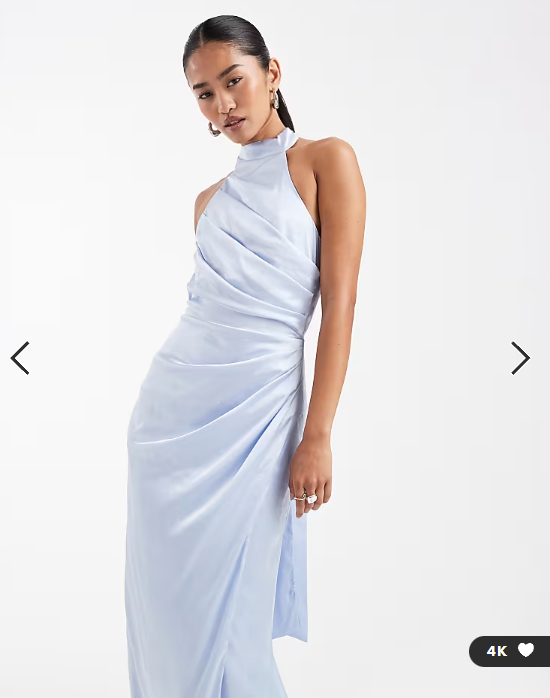 TFNC Bridesmaid satin halter neck pleat detail maxi dress in blue