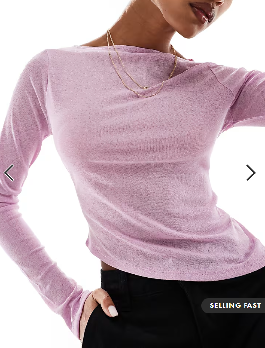 ASOS DESIGN sheer long sleeve top with asymmetric hem in pink