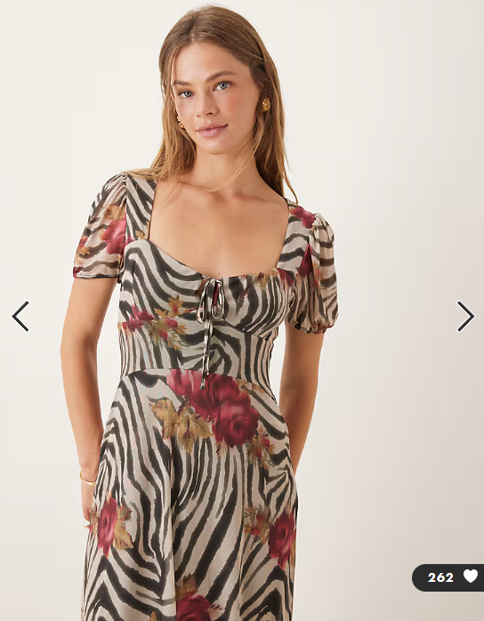 ASOS DESIGN puff sleeve mid tea dress in animal floral print