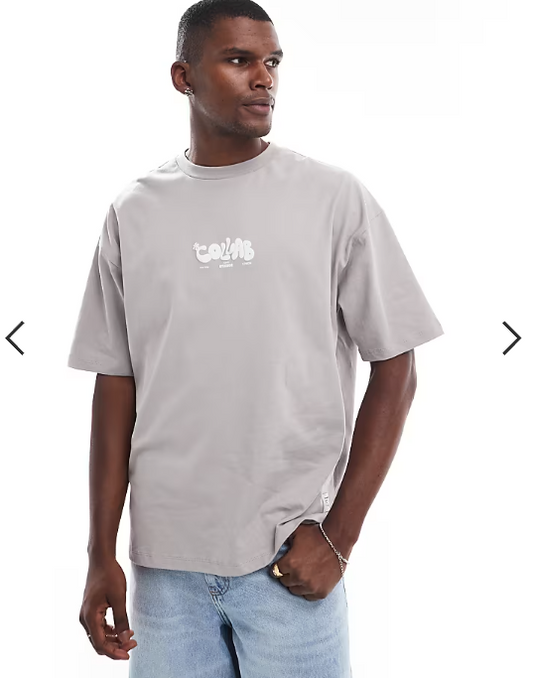 ASOS DESIGN oversized t-shirt with text graphic in gray
