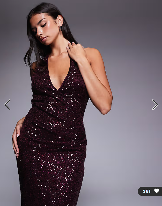ASOS DESIGN all over sequin plunge maxi dress in burgundy