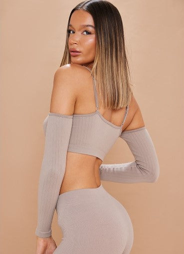 Stone Contour Rib Cold Shoulder Crop Top