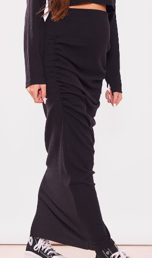 Maternity Black Rib Split Detail Maxi Skirt