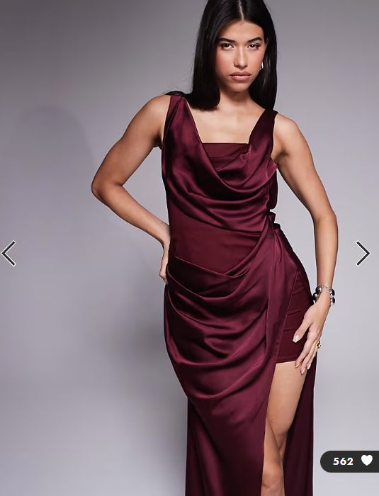 Asos - drape satin maxi dress with contrast bonded bodice in burgundy