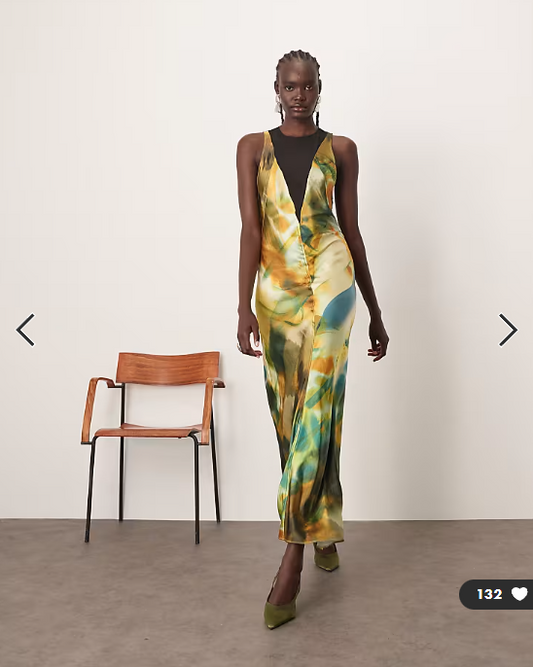 ARRANGE sheer panelled bias cut maxi dress in marble print