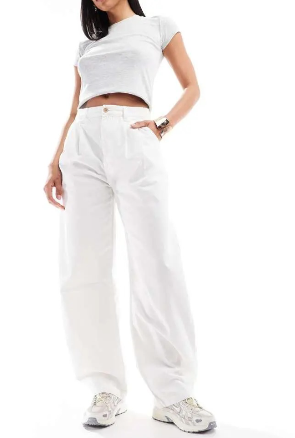 ASOS DESIGN pleated barrel leg trouser in ecr