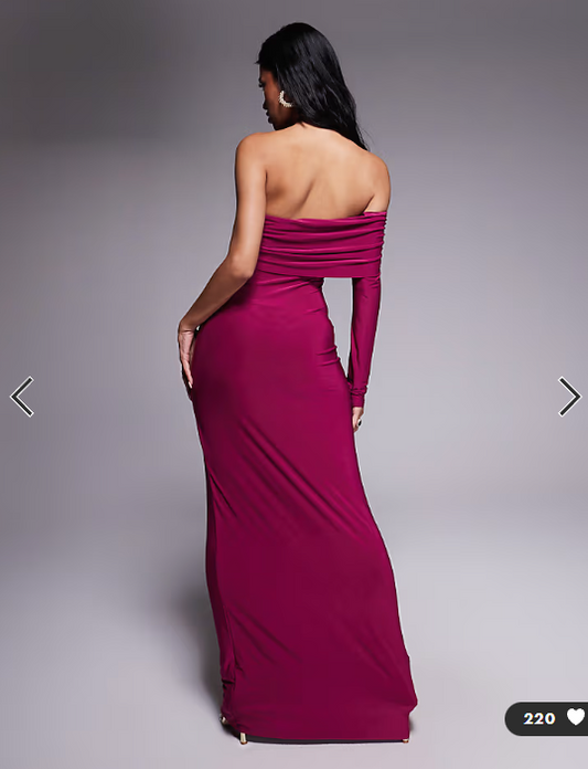Asos - Missyempire double sculpted slinky asymmetric one shoulder mesh panel maxi dress in raspberry