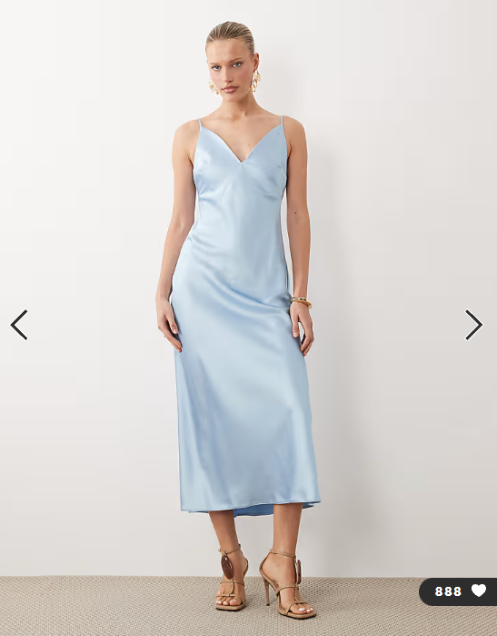 ASOS DESIGN high apex satin midi dress in light blue