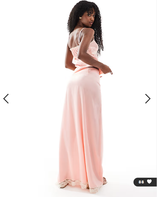 Miss Selfridge satin and lace maxi skirt co-ord in pink