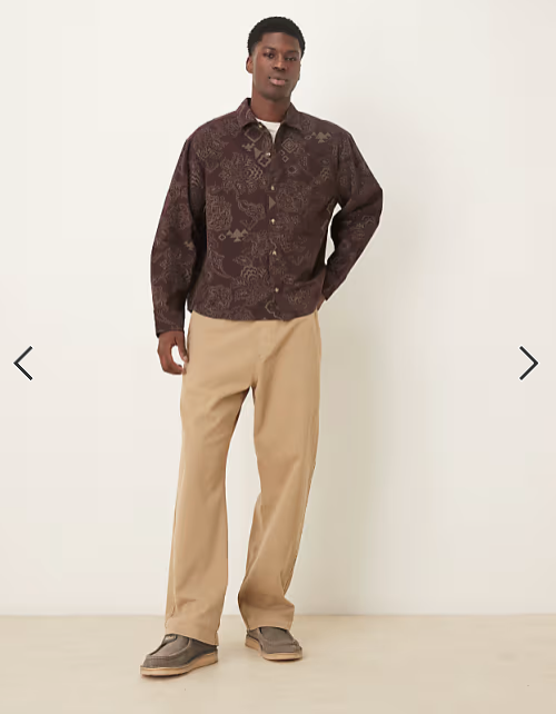 Asos - boxy oversized cord shirt with floral print in brown
