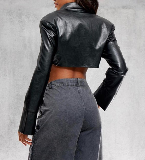 cropped button up women's shirt leather