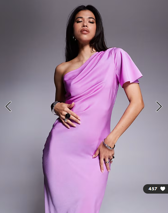 ASOS DESIGN satin one shoulder flutter sleeve midi dress in pink lilac