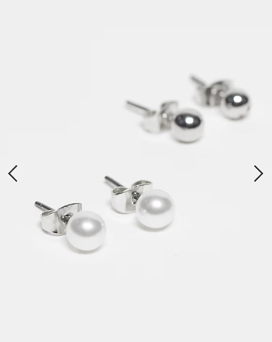 Pieces 3 pack pearl & diamante stud earrings in silver & white