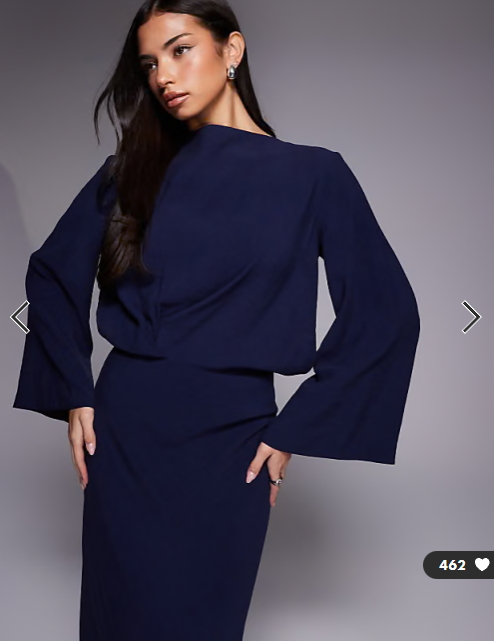 ASOS DESIGN long sleeve tucked waist bias maxi dress in navy