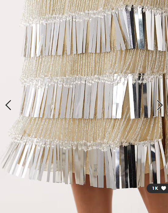 ASOS DESIGN fringe embellished midi skirt in silver