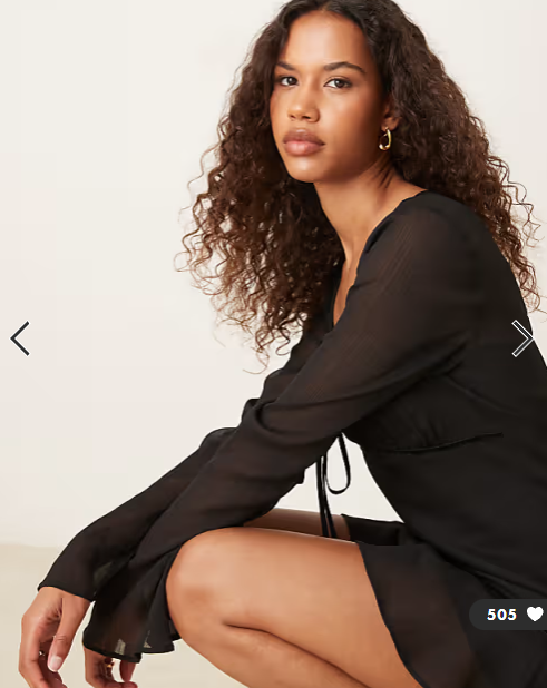 ASOS DESIGN ruched bust scoop long sleeve mini dress in black