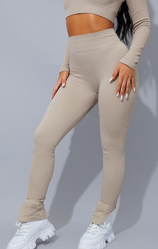 Stone Structured Contour Rib Zip Split Hem Leggings