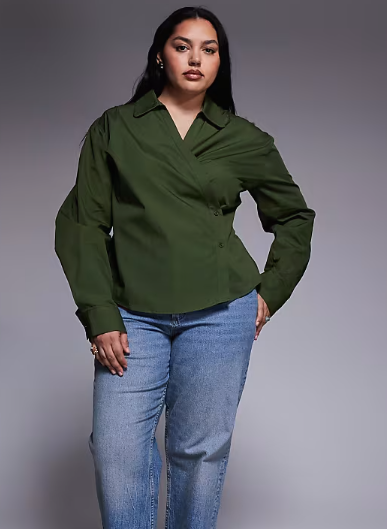 Asos - Curve - Wrap shirt with cocoon sleeve in green