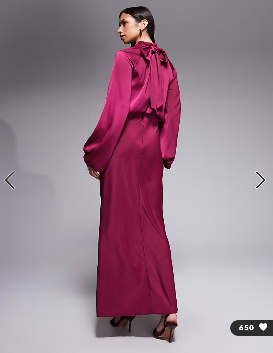 ASOS DESIGN textured blouson maxi dress with high neck and tie back in raspberry